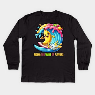 Banana Boarding - Riding the Wave of Flavors Surf Tee Kids Long Sleeve T-Shirt